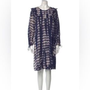 Antik Batik Blue and Cream Patterned Long Sleeve Dress